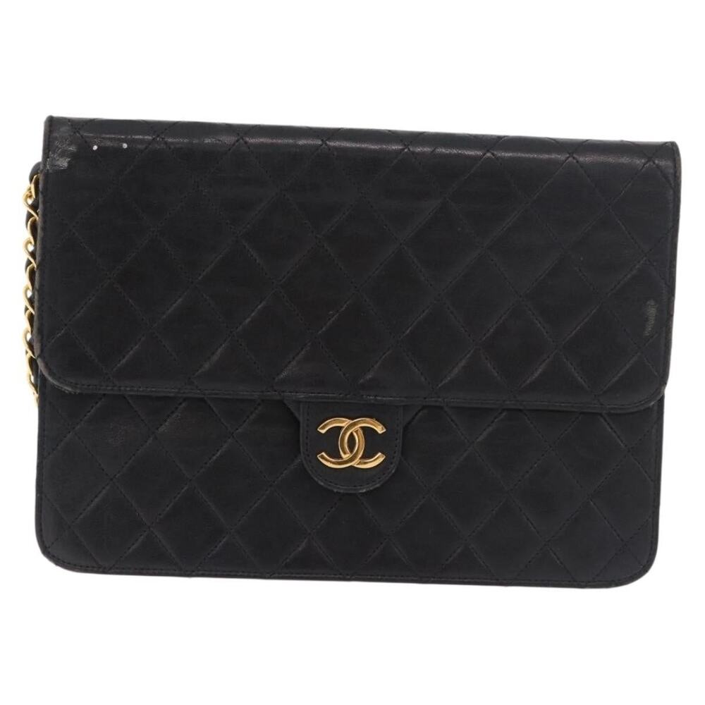 Chanel Lambskin Leather Chain Shoulder Bag Black